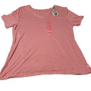 Spalding Womens Pink V Neck Short Sleeve‎ Striped Pullover T Shirt Size XXL